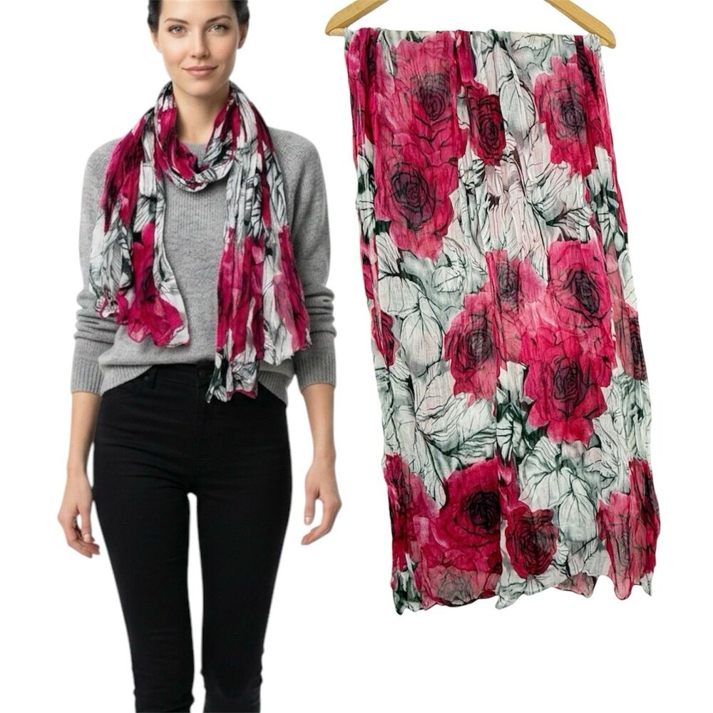 Scarf Pink Floral Polyester Lightweight Wrap 66 x 34 Inches